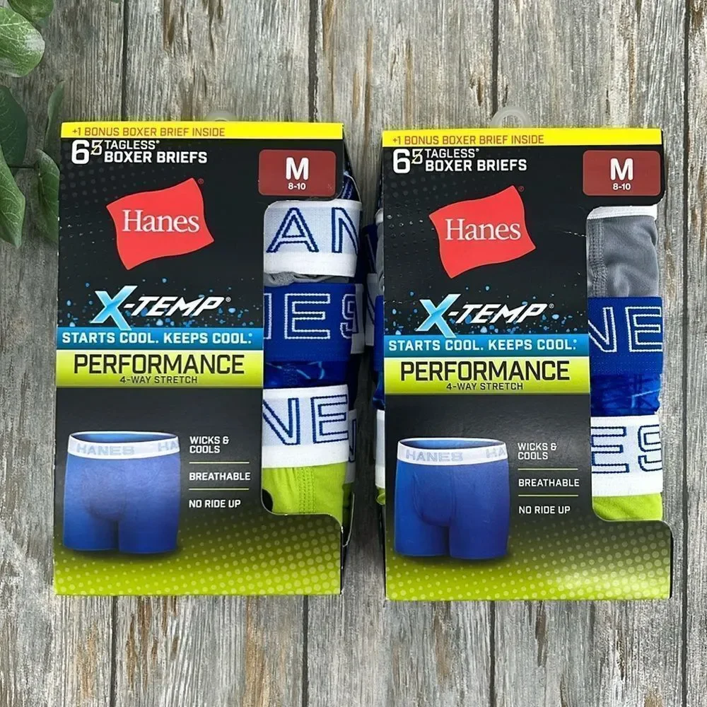 Boys' Hanes X-Temp Stretch Active Underwear Boxer Briefs 2, 6-Packs Size M